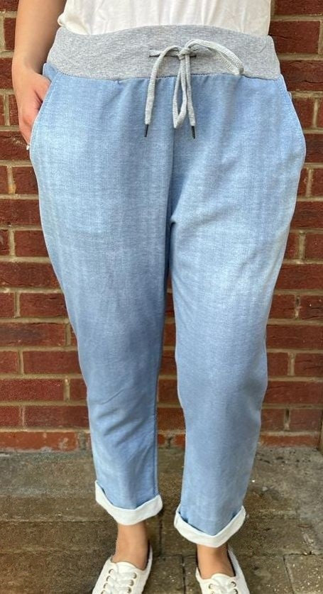 Women's Stretchable Comfy Denim Style Joggers- Light Blue