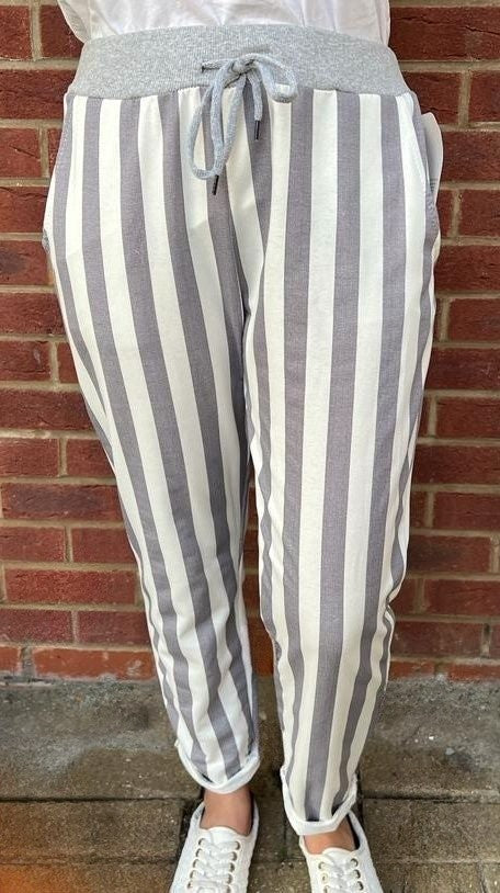 Women's Stretchable Comfy Wide Stripe Pattern Joggers